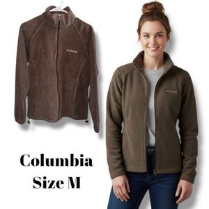 Columbia Brown Full Zip Fleece Jacket Cozy Minimalist Gorpcore Y2K Outdoor - M